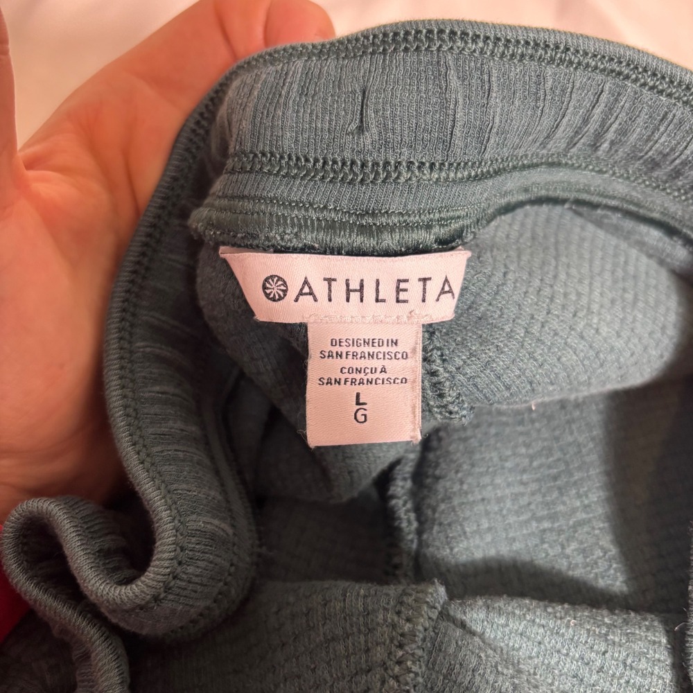 Athleta Waffle Knit Joggers Dark Green Thermal Lounge Pants Large - Picture 5 of 5